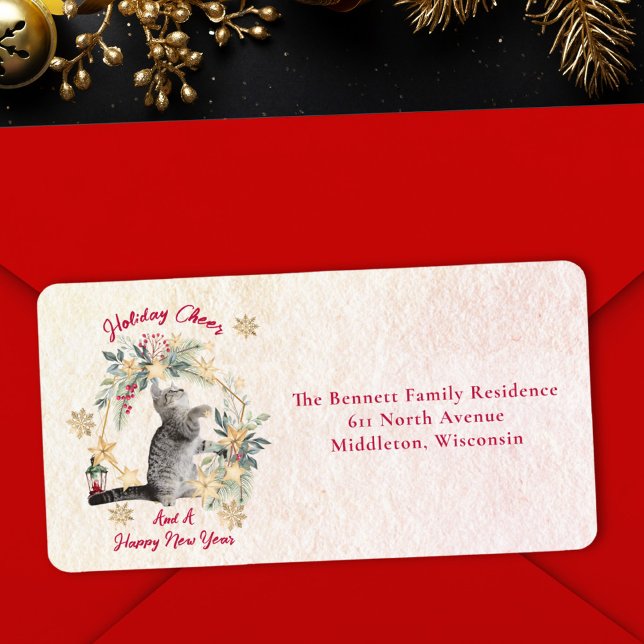 Étiquette d'adresse de retour de Noël pour chat -  (Créateur téléchargé)