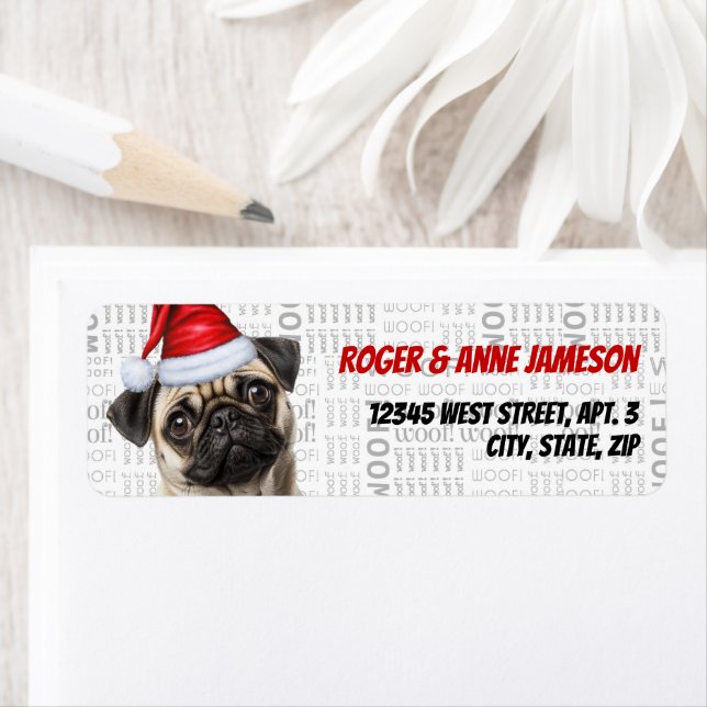 Étiquette d'adresse de retour de Noël pour un Pug  (En situation)
