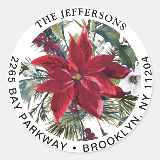 Étiquette d'adresse de retour de Noël Red Poinsett (Devant)