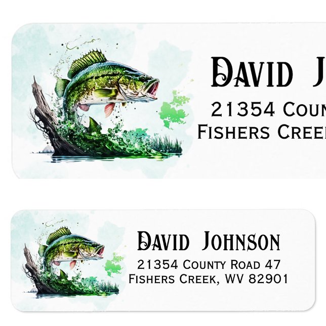 Étiquette d'adresse de retour de pêcheur de poisso (Jumping Bass Fish Fisherman Return Address Label)