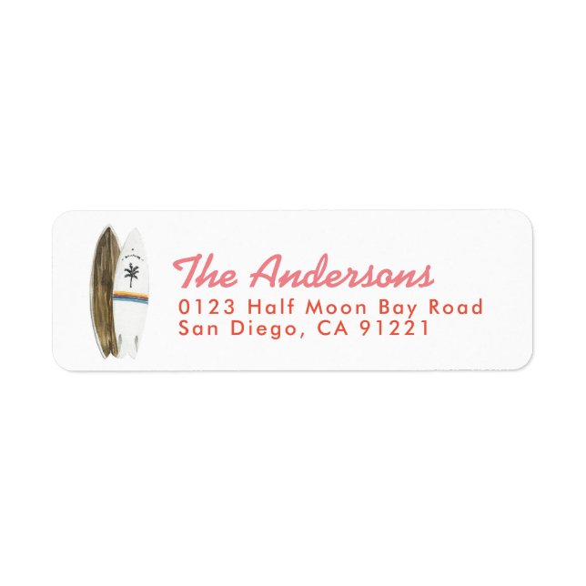 Étiquette d'adresse de retour de planches de surf  (Devant)