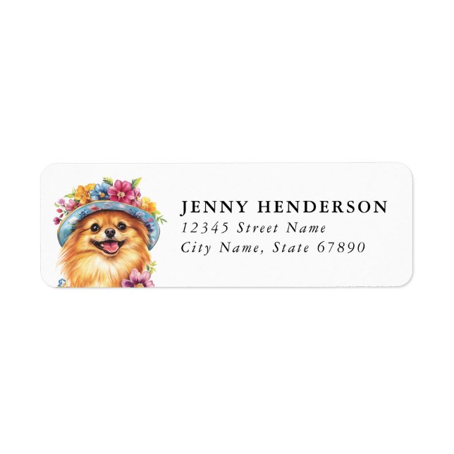 Étiquette d'adresse de retour de Pomeranian (Devant)
