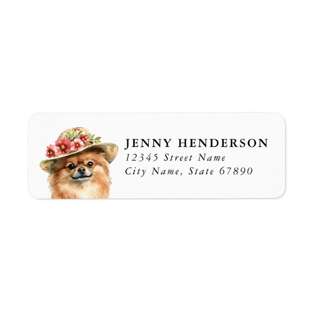 Étiquette d'adresse de retour de Pomeranian (Devant)