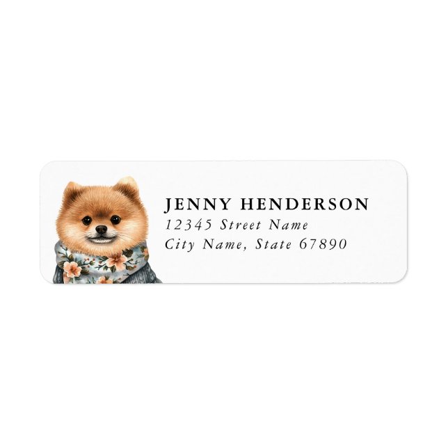 Étiquette d'adresse de retour de Pomeranian (Devant)