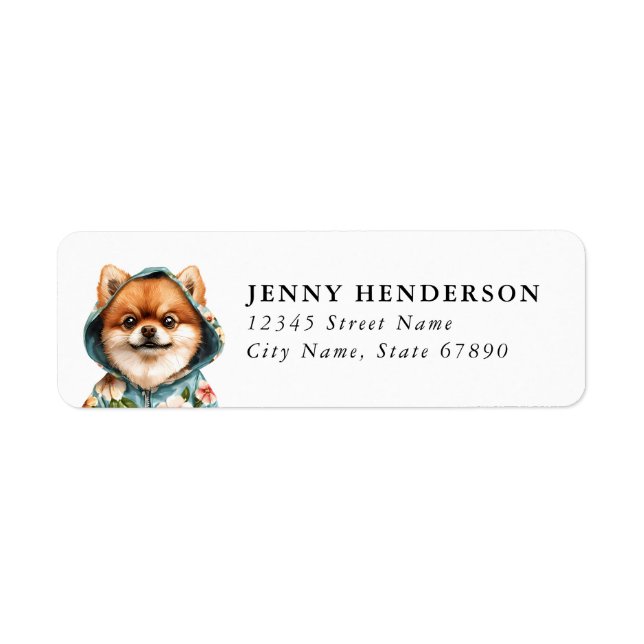 Étiquette d'adresse de retour de Pomeranian (Devant)