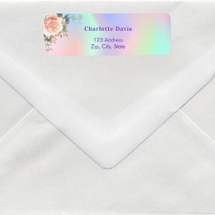 Étiquette d'adresse de retour de rose florale holo