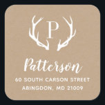 Étiquette d'adresse de retour de Rustic Antler<br><div class="desc">Autocollants d'adresse de retour personnalisés avec votre monogramme et adresse de famille. Utilisez les outils de conception pour modifier la couleur et les polices arrière - plans afin de customiser votre propre conception unique.</div>