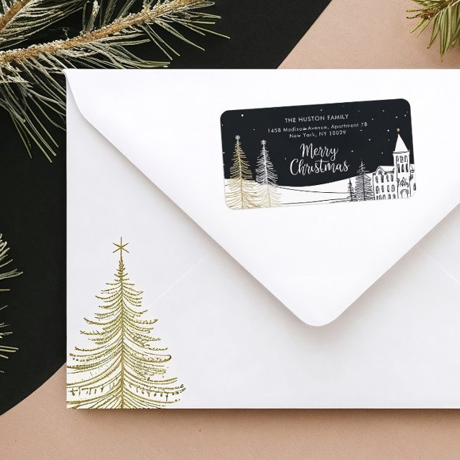 Étiquette d'adresse de retour de scène de Noël chi (Créateur téléchargé)