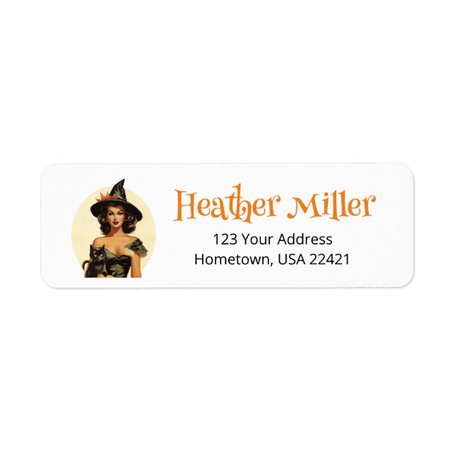Étiquette d'adresse de retour de sorcière rétro Ha (Devant)