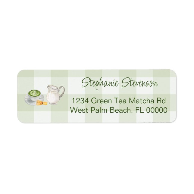 Étiquette d'adresse de retour de thé matcha à carr (Devant)