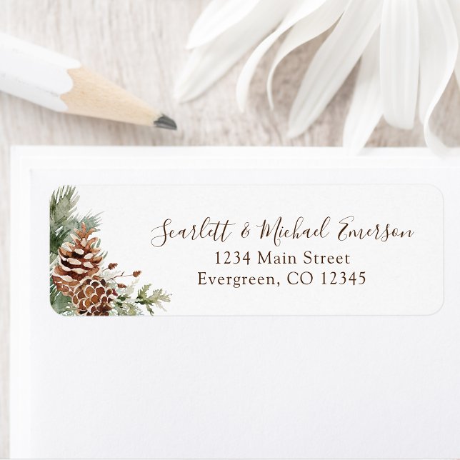Étiquette d'adresse de retour de vacances hivernal (Elegant Watercolor Winter Pinecones Holiday Return Address Label Personalized by Painted Paperie
)