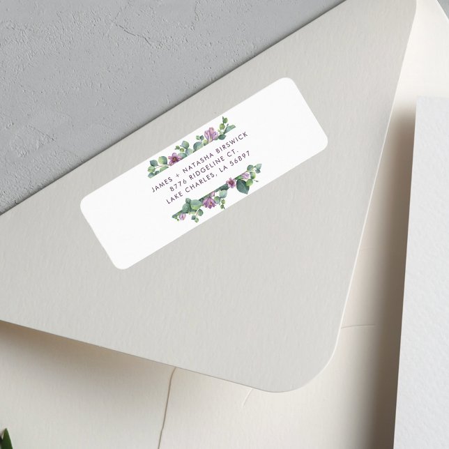 Étiquette d'adresse de retour de verdure botanique (Eucalyptus Purple Green Return Address Label)