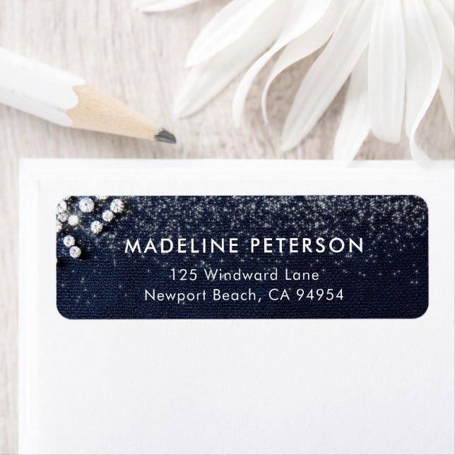 Étiquette d'adresse de retour Denim Diamonds Bling (En situation)