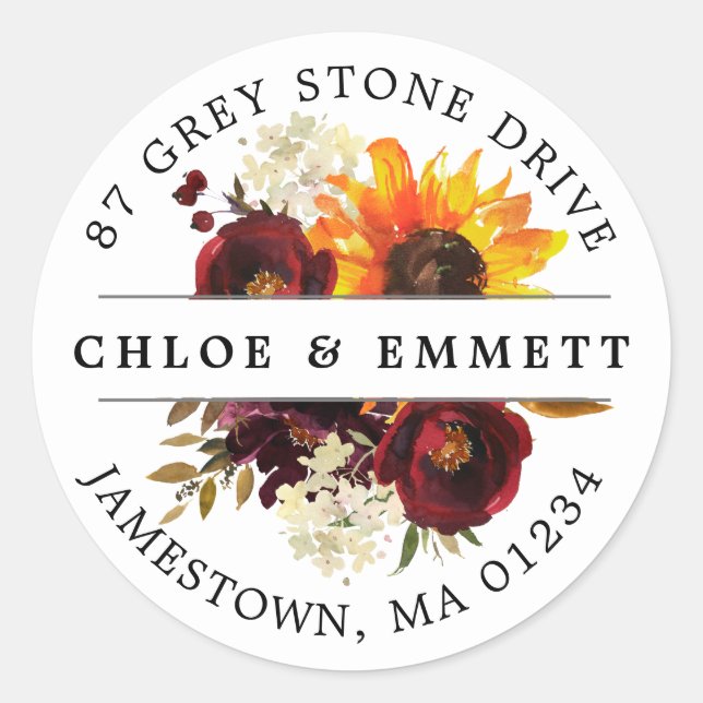 Étiquette d'adresse de retour des fleurs d'automne (Devant)