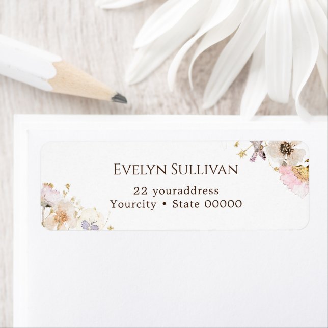 Étiquette d'adresse de retour des fleurs séchées (En situation)