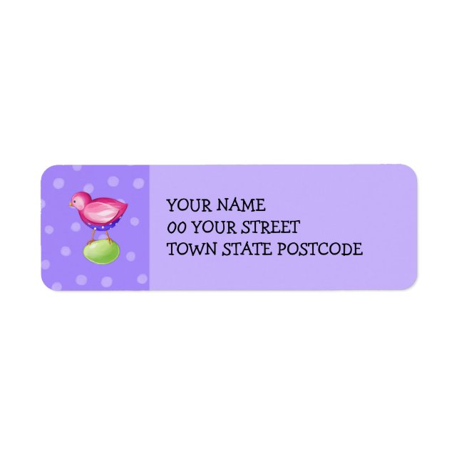 Étiquette d'adresse de retour d'oiseau rose violet (Devant)