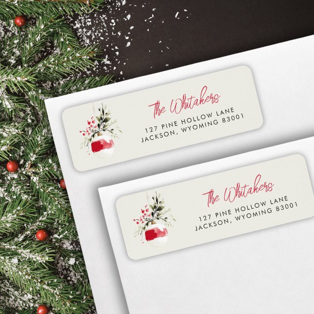 Étiquette d'adresse de retour d'ornement de Noël à (Perfect for Christmas cards and holiday mail.)
