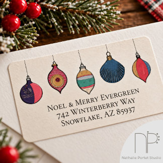 Étiquette d'adresse de retour d'ornements de Noël