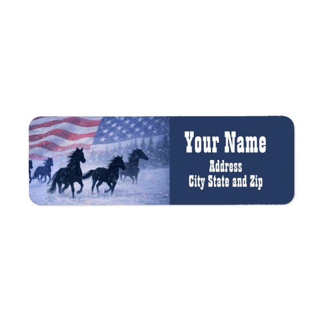 Étiquette d'adresse de retour Drapeau Chevaux Sauv (Devant)