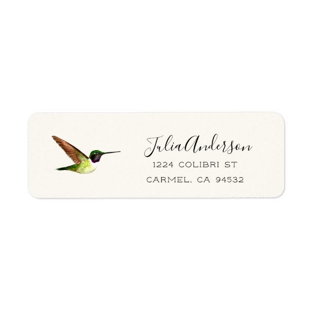Étiquette d'adresse de retour du colibri d'Anna (Devant)