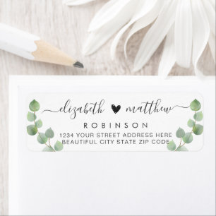 Étiquette d'adresse de retour du Mariage Chic Euca