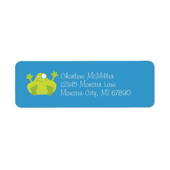 Étiquette d'adresse de retour du monstre vert mign (Devant)