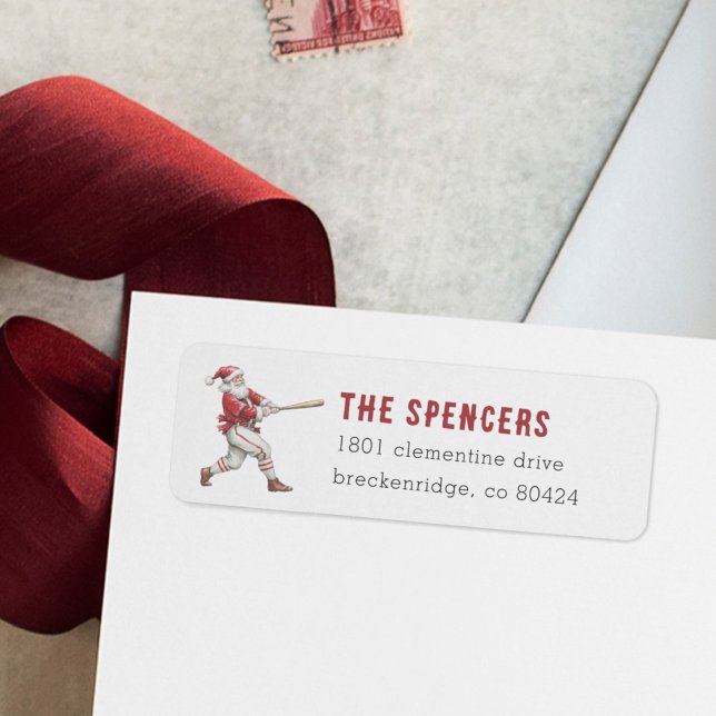 Étiquette d'adresse de retour du Père Noël Basebal (Créateur téléchargé)