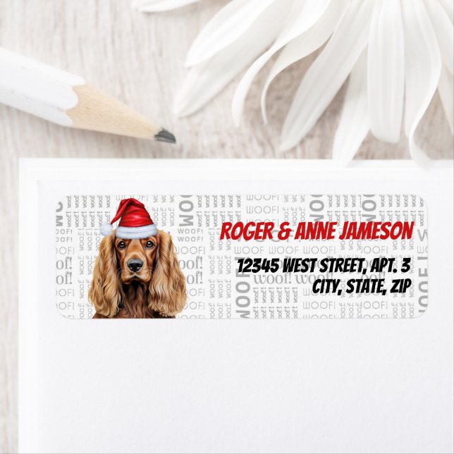 Étiquette d'adresse de retour du Père Noël Cocker  (En situation)