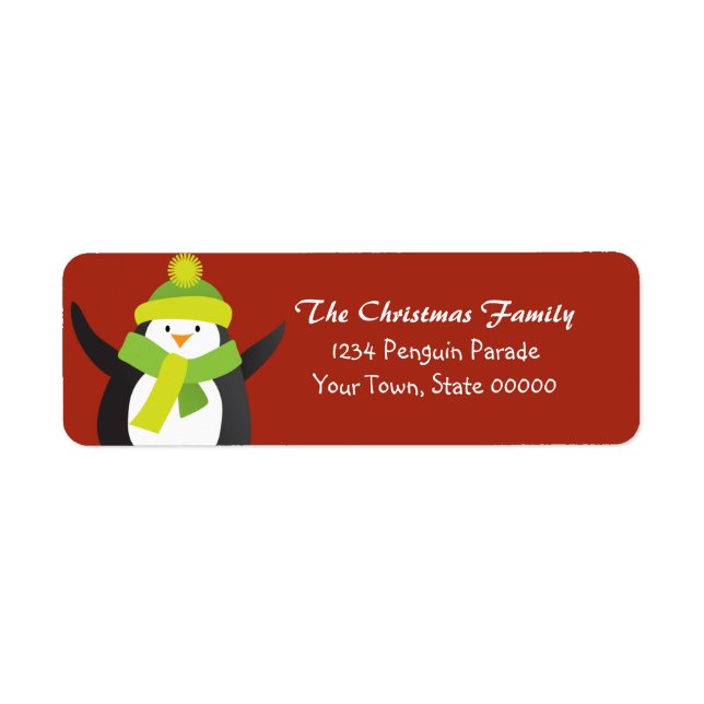 Étiquette d'adresse de retour du pingouin de Noël (Devant)