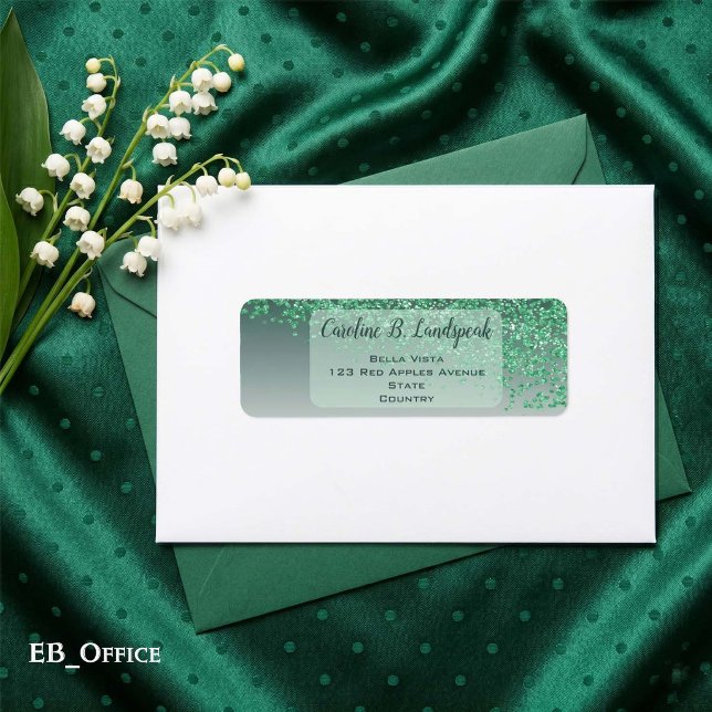 Étiquette d'adresse de retour élégante avec paille (Green Glitter Labels: 
2.25” L x 0.75” W
•	30 labels per sheet
•	Sheet: 8.5” L x 11” W
)