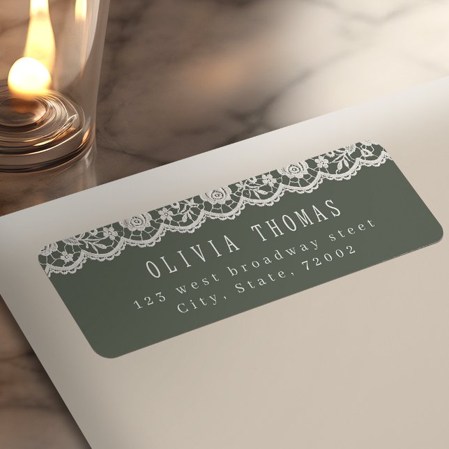 Étiquette d'adresse de retour en dentelle florale  (Sage Green Floral Vintage Lace Return Address Label)