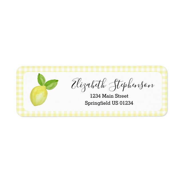 Étiquette d'adresse de retour en gingham jaune cit (Devant)