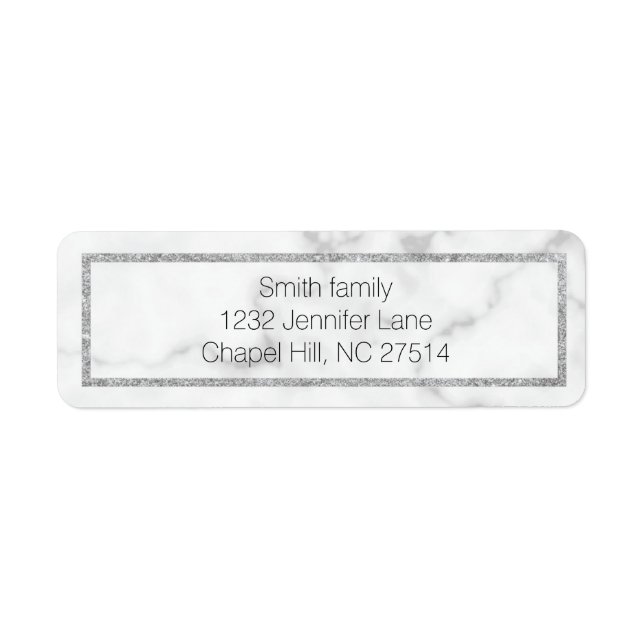 Étiquette d'adresse de retour en marbre et argent (Devant)