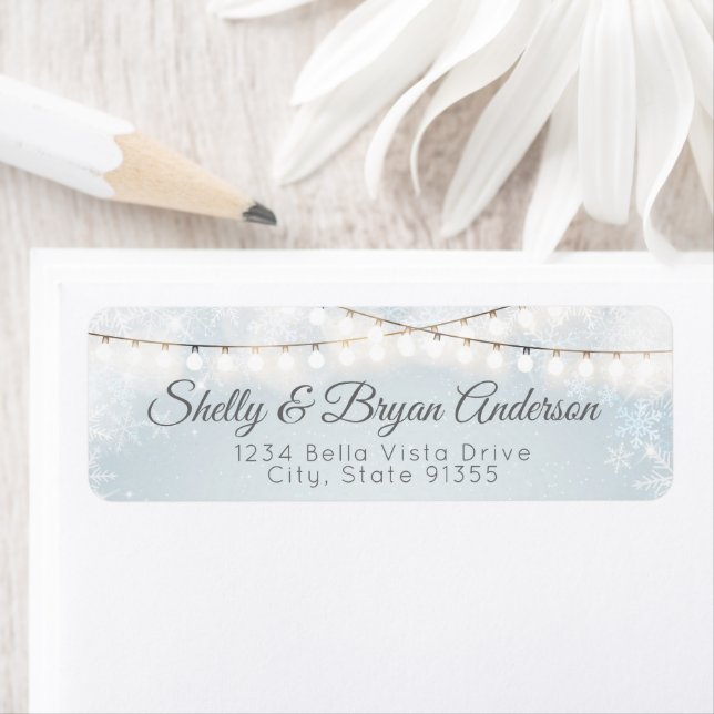 Étiquette d'adresse de retour Fancy Lights & Snowf (En situation)