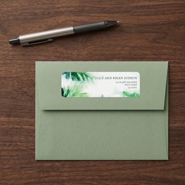 Étiquette d'adresse de retour Feuilles Tropicales  (Green Tropical Leaves Return Address Label)