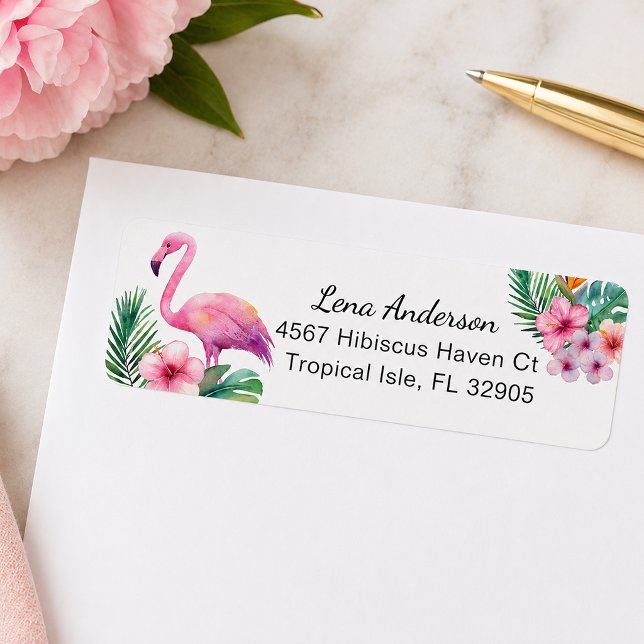 Étiquette d'adresse de retour Flamant Tropical Bab (Flamingo Return Address Label)