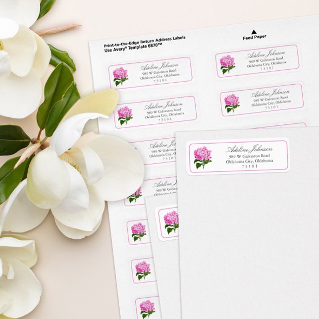Étiquette d'adresse de retour Fleur de Hortensia R (girly pink hydrangea flower elegant and simple return address label for weddings and showers)