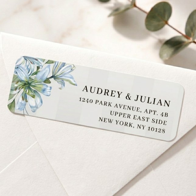 Étiquette d'adresse de retour Fleur de lis bleue e (Créateur téléchargé)