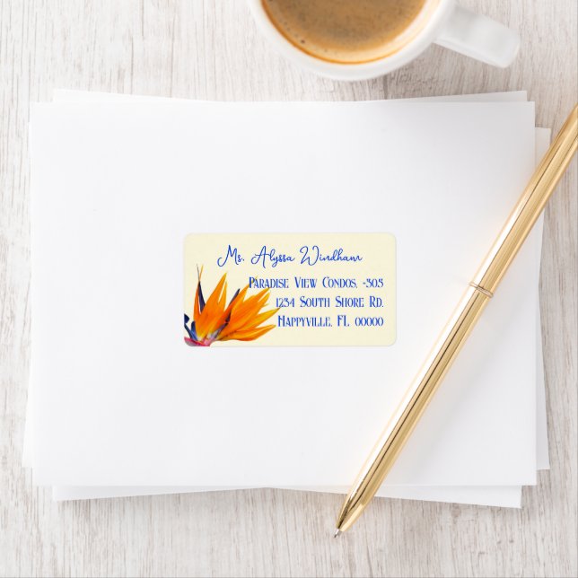 Étiquette d'adresse de retour Fleur Orange Oiseau  (En situation)