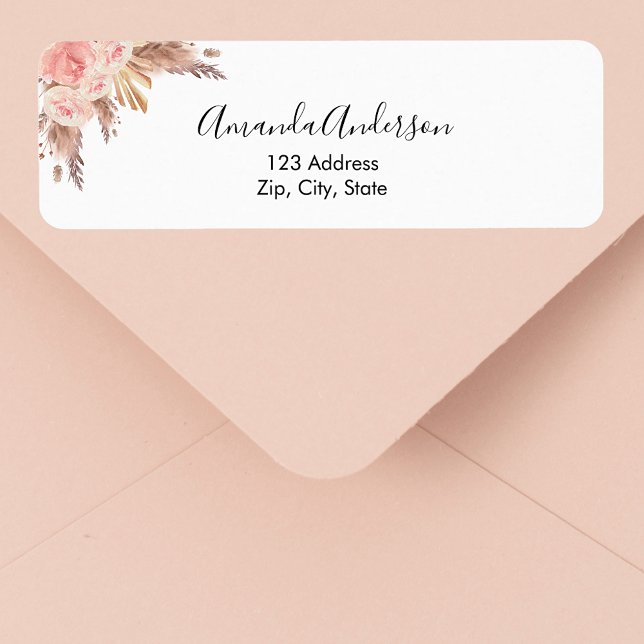 Étiquette d'adresse de retour fleur rose herbe de  (Créateur téléchargé)
