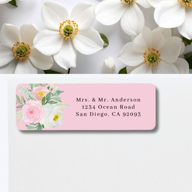 Étiquette d'adresse de retour Fleur Rose Romantiqu (Créateur téléchargé)