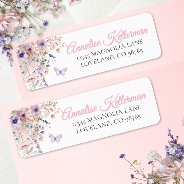 Étiquette d'adresse de retour Fleur sauvage Papill (Butterfly Wildflower Return Address Label)