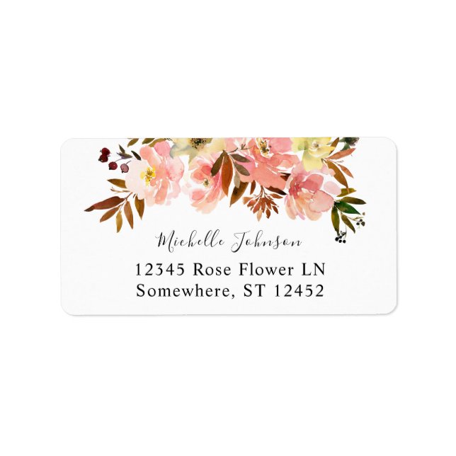Étiquette d'adresse de retour Fleurale Rose Bonbon (Devant)
