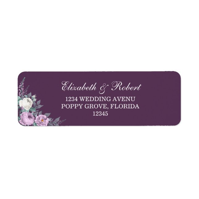 Étiquette d'adresse de retour Fleurie Violet Foncé (Devant)