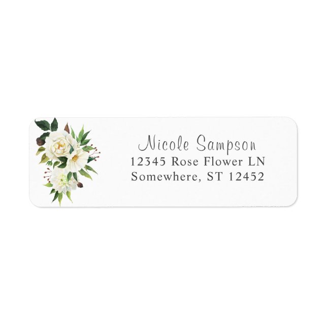 Étiquette d'adresse de retour Fleurs blanches et f (Devant)