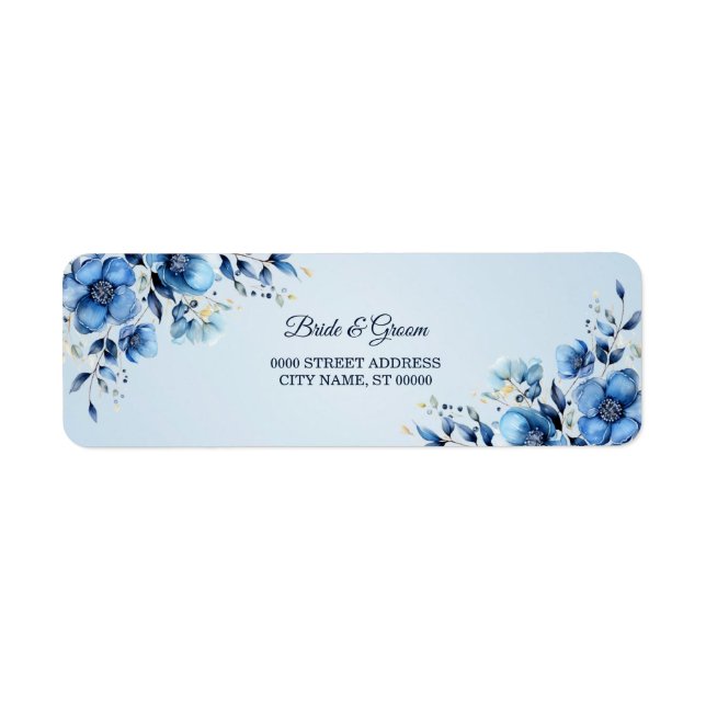 Étiquette d'adresse de retour Fleurs Bleues Aquare (Devant)