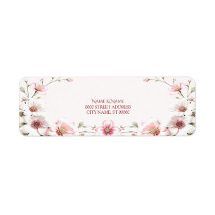 Étiquette d'adresse de retour Fleurs Rose Blanc Él