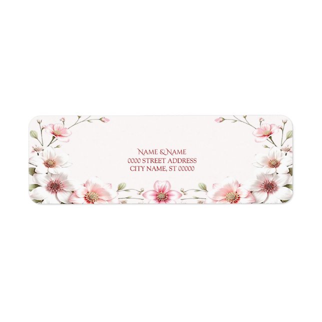Étiquette d'adresse de retour Fleurs Rose Blanc Él (Devant)
