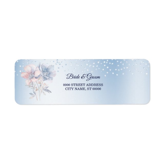 Étiquette d'adresse de retour Fleurs Rose Bleu (Devant)