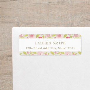 Étiquette d'adresse de retour Fleurs roses aquarel